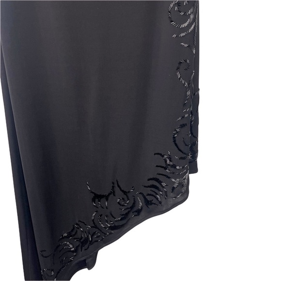 TADASHI SHOJI 90'S SPAGHETTI STRAP CAMI ASYMMETRIC HEM BEADED BLACK SLIP DRESS - Picture 9 of 16